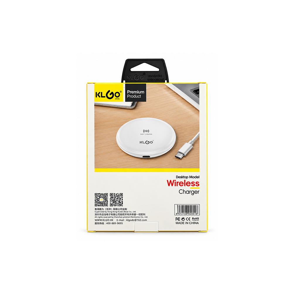 Klgo 15W Fast Wireless Charger with Type-C Interface Black [W2 BK] - Fastrak