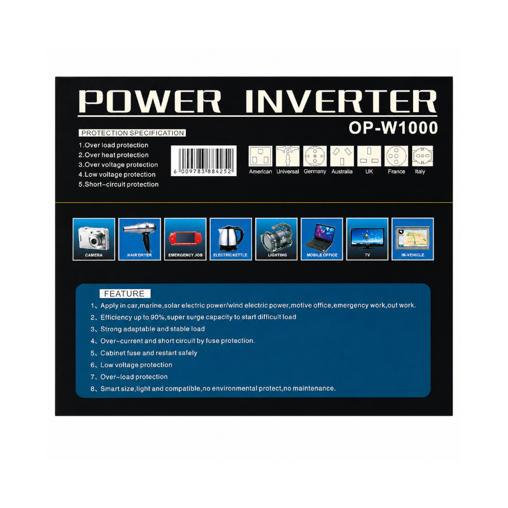 Omega-OP-W1000 Power Inverter DC TO AC 1000W AC 220-240V/ DC 12V