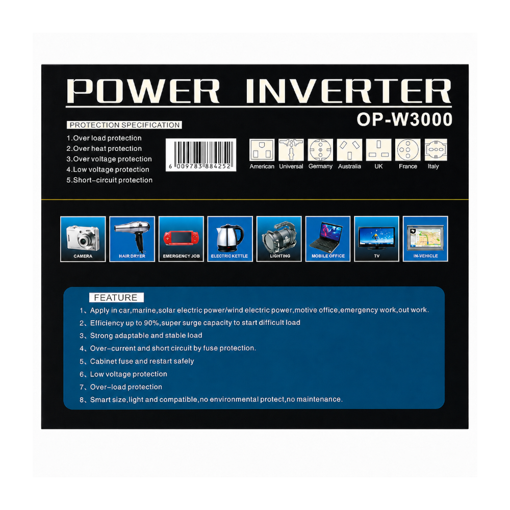 Omega-OP-W3000 Power Inverter DC to AC 3000W AC 220-240V/DC 12V