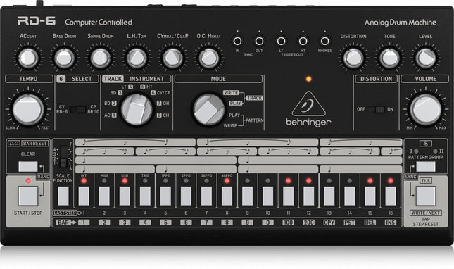 Behringer RD - 6 BK Classic Analog Drum Machine (Black) - Fastrak
