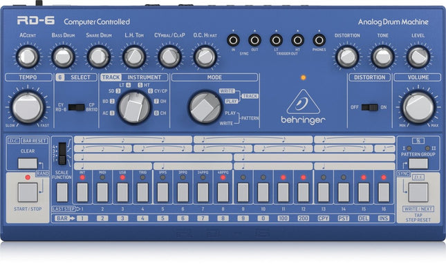 Behringer RD - 6 BU Classic Analog Drum Machine (Blue) - Fastrak