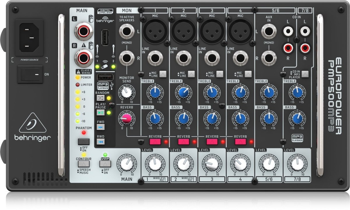 Behringer PMP500MP3 8 - Channel 500W Powered Mixer - Fastrak
